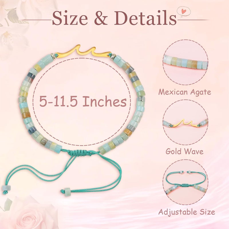 Sereney Birthday Gifts for Women, Wave Bracelet as 13th 16th 18th 21st 40th 50th 60th Birthday Gifts for Girls, Adjustable Natural Stone Bracelet as Valentines Day Gifts for Teen Girls Gifts Idea - Image 4